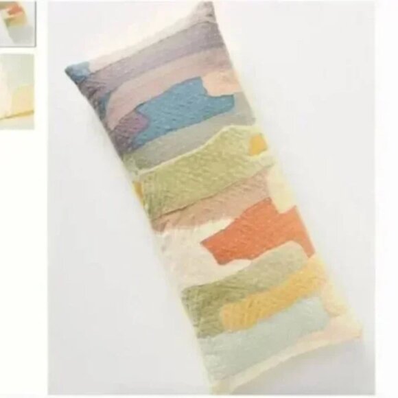 ⭐️ Vivie Patchwork Landscape Boho Farm Geo Peasant Chic Art Deco Rainbow Pillow - Picture 1 of 2